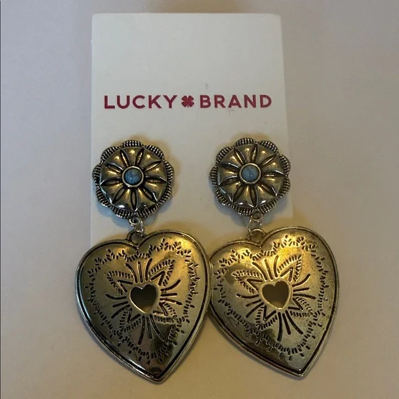 Lucky Brand Silver Heart Statement Earrings - Picture 3 of 8